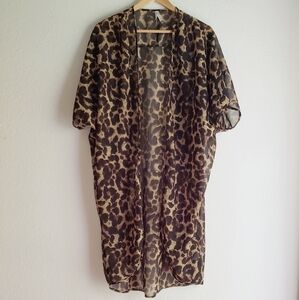 Live 4 Truth Long Midi Sheer Animal Print Kimono Cardigan Maxi Coverup L…